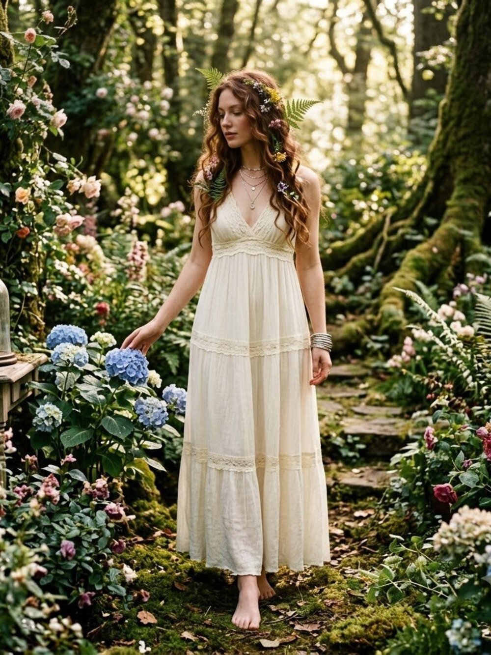 Bohemian Cream Lace Maxi Dress